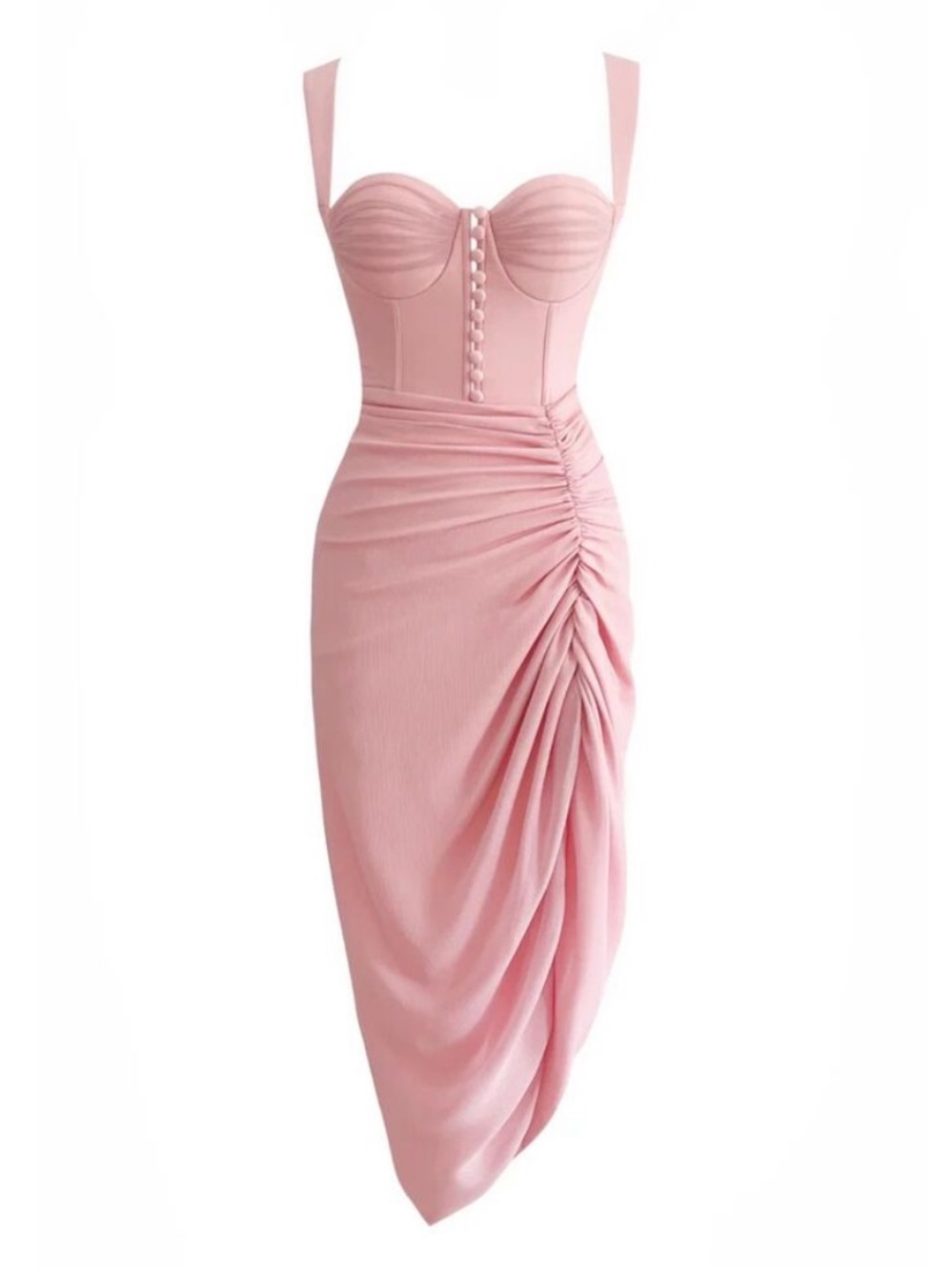 ADEIRLINA Showtime II Pink Corset-Style Ruched Midi Dress